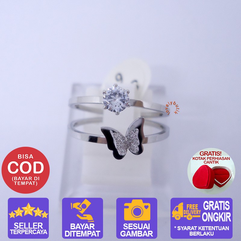 Lovelybutik Cincin Titanium Wanita Anti karat Selamanya Edulis Cincin Wanita Titanium Model Kupu