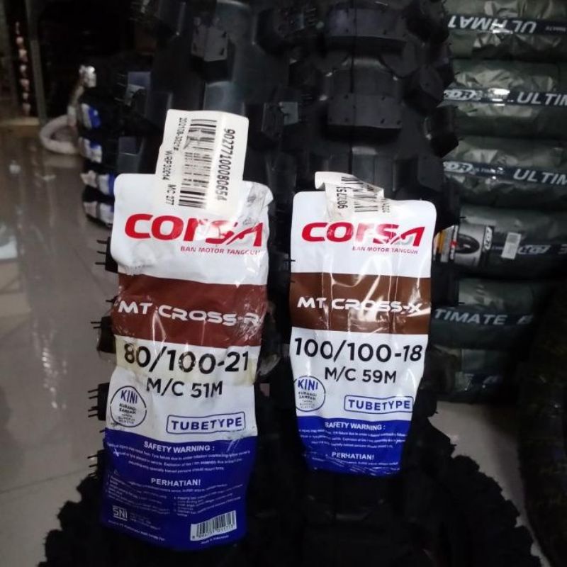 ban trail corsa mt cross-x ring 18/21 sepasang depan dan belakang ukuran 100-100/18 dan 80-100/21