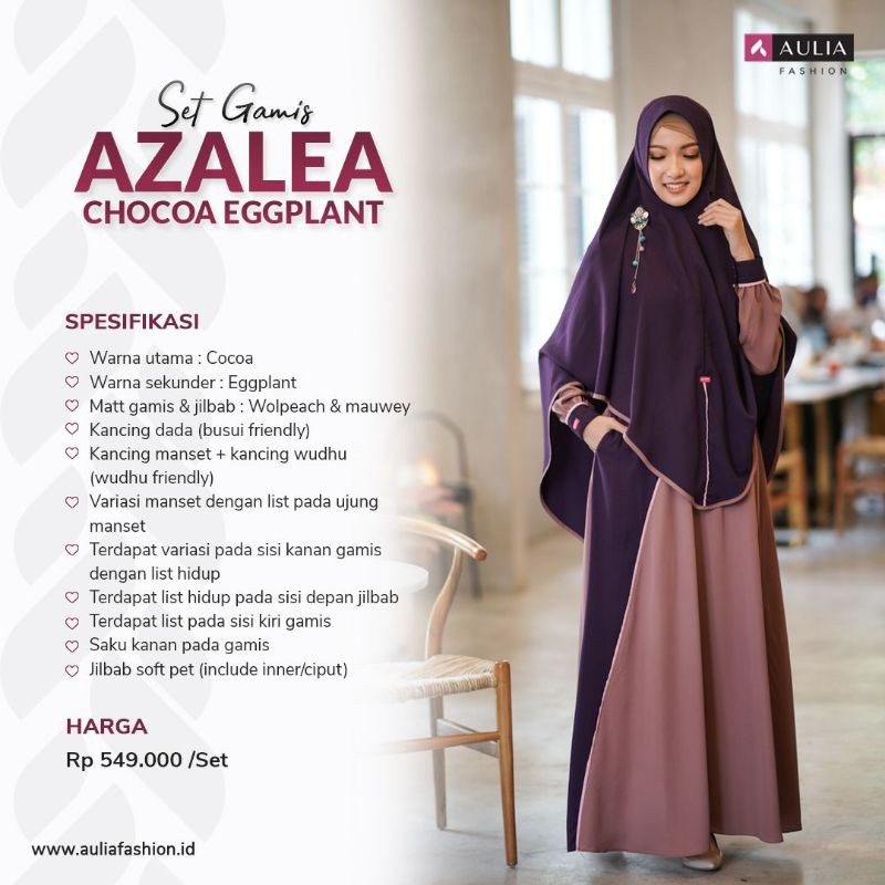 SET GAMIS JILBAB AULIA AZALEA CHOCOA EGGPLANT