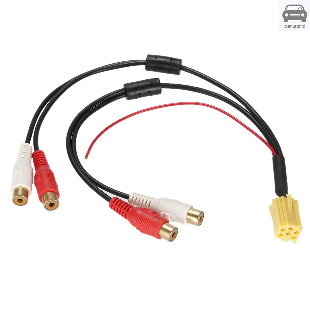 Kkmoon Mini 6 Pin Iso Adapter Aux Line Out 4 Chinch Kabel 4 Rca Plug For Vw Seat Skoda Blaupunkt Vdo Audi Ford Shopee Indonesia