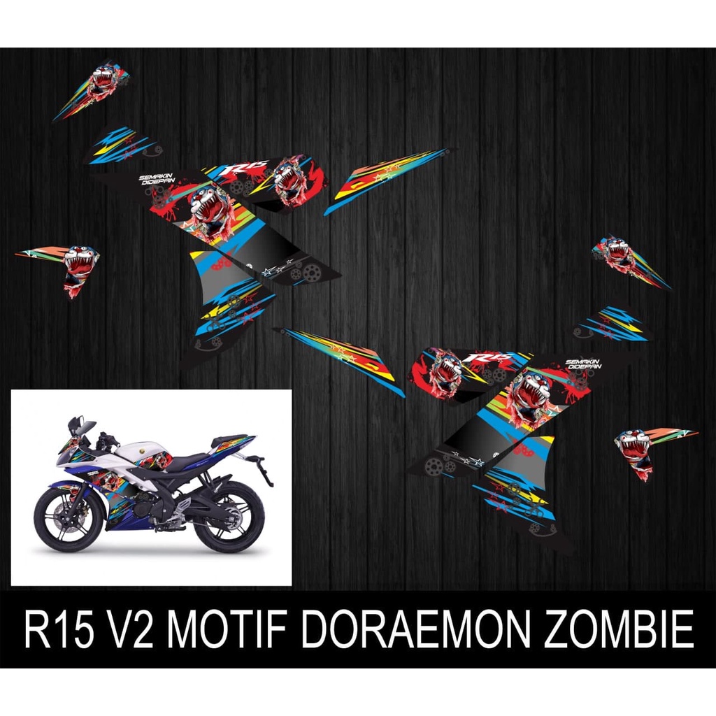 STIKER STRIPING VARIASI R15 V2 MOTIF DORAEMON ZOMBIE
