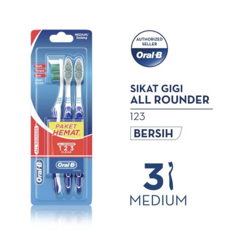 Oral-B Sikat Gigi Toothbrush All Rounder 123 Medium soft 3s