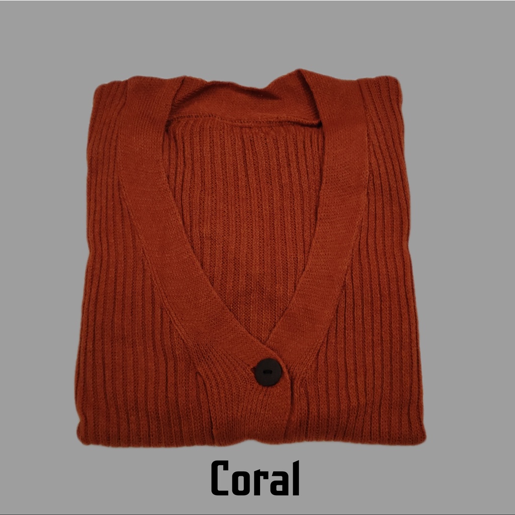 Outer Cardigan Cardy Kardigan Rajut Crop Korea Basic Miya Outerwear Kancing Batok Wanita Rajut Halus Kekinian Premium Allsize-Coral