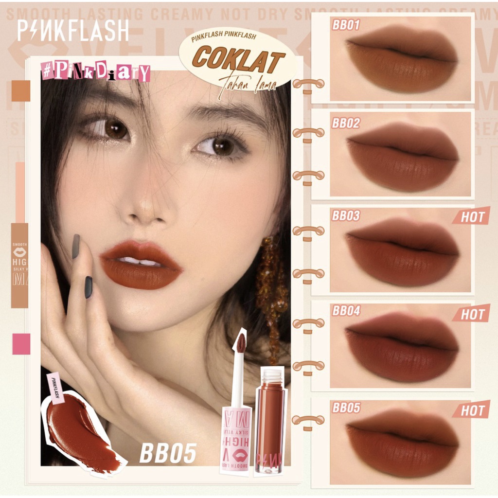 PINKFLASH Silky Velvet Lip Cream Lipcream  Lipstick PinkDiary Pink Flash | BPOM PF-L04