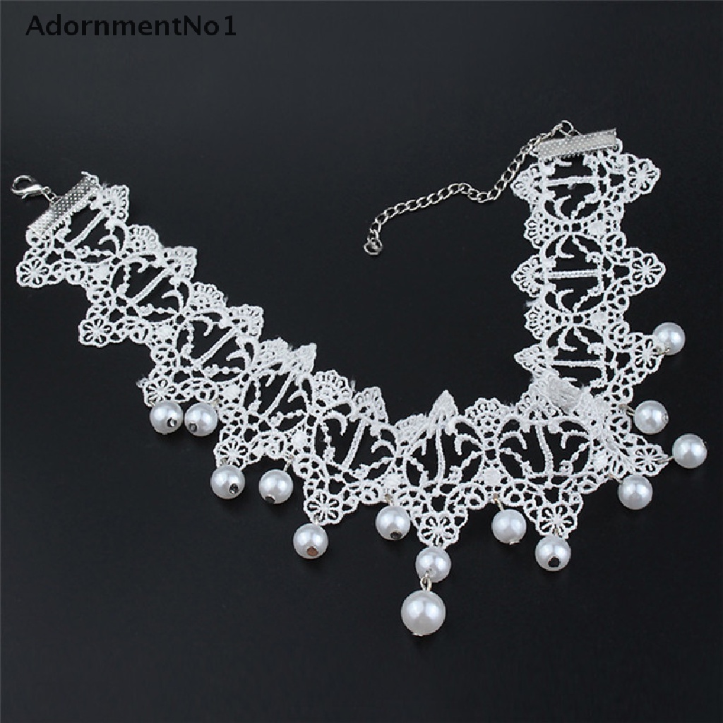 (AdornmentNo1) Kalung Choker Lace Sexy Romantis Aksen Mutiara Untuk Perhiasan Wanita