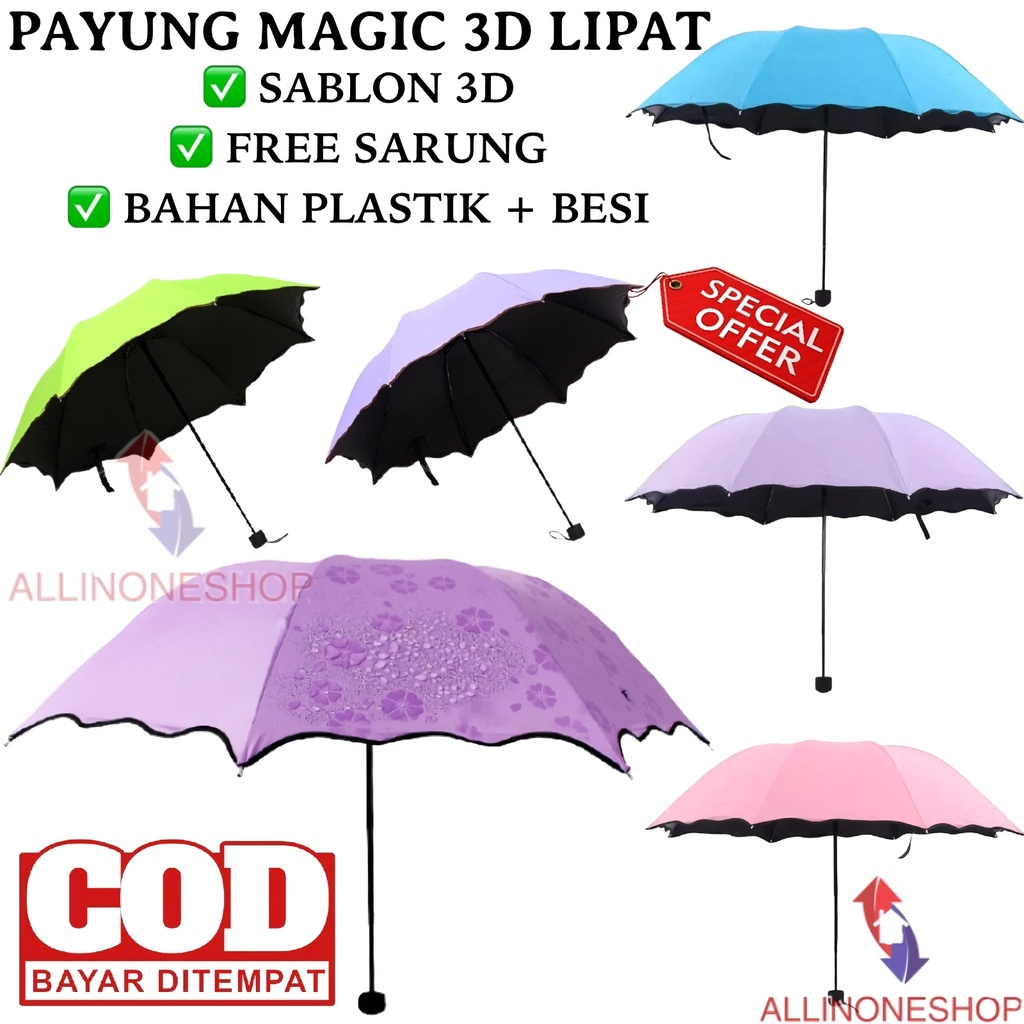 Payung Magic 3D Umbrella / Payung Ajaib 3D / Payung Lipat Anti Sinar UV / Payung Magic Motif