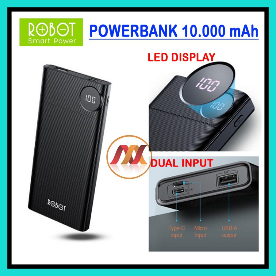 NA - Power Bank Robot Slim Fast Charging 37W LED Display 10000 Mah rt190