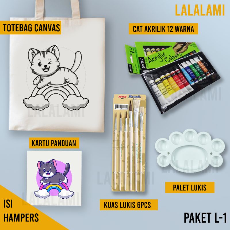 

PAKET TAS KANVAS LUKIS, MELUKIS DI TAS, HAMPERS LUKIS CAT AIR ANIMAL SERIES