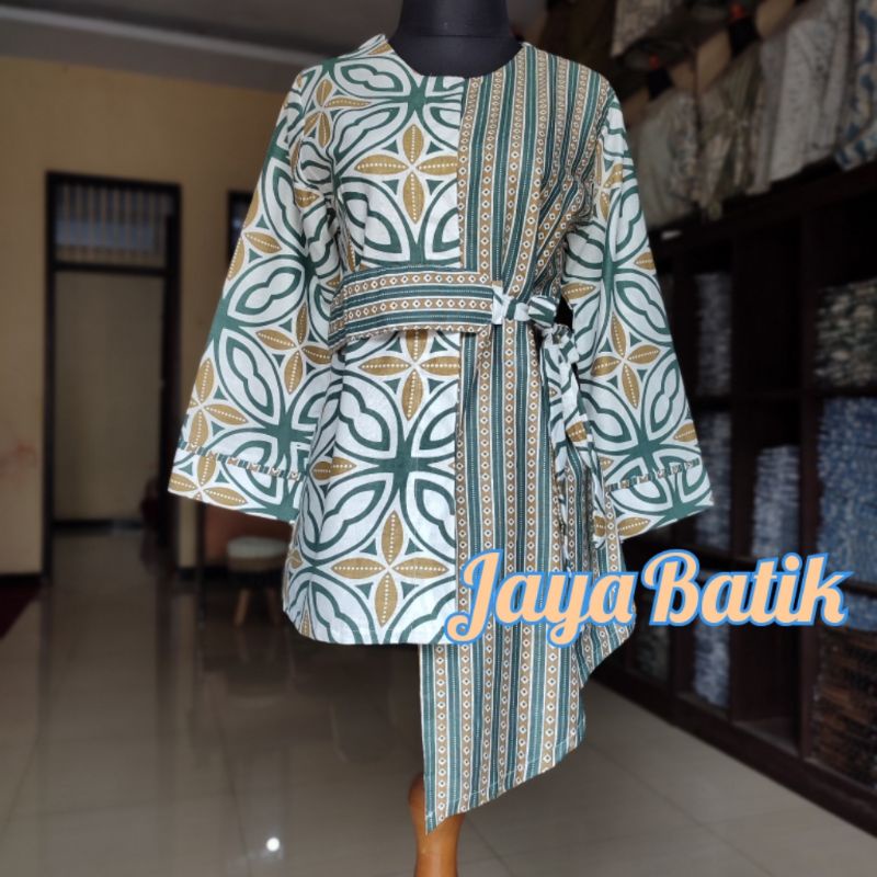 Batik wanita ASJ SA HRB026 Kenongo Kemeja Tosca Pendek-KAWUNG HIJAU