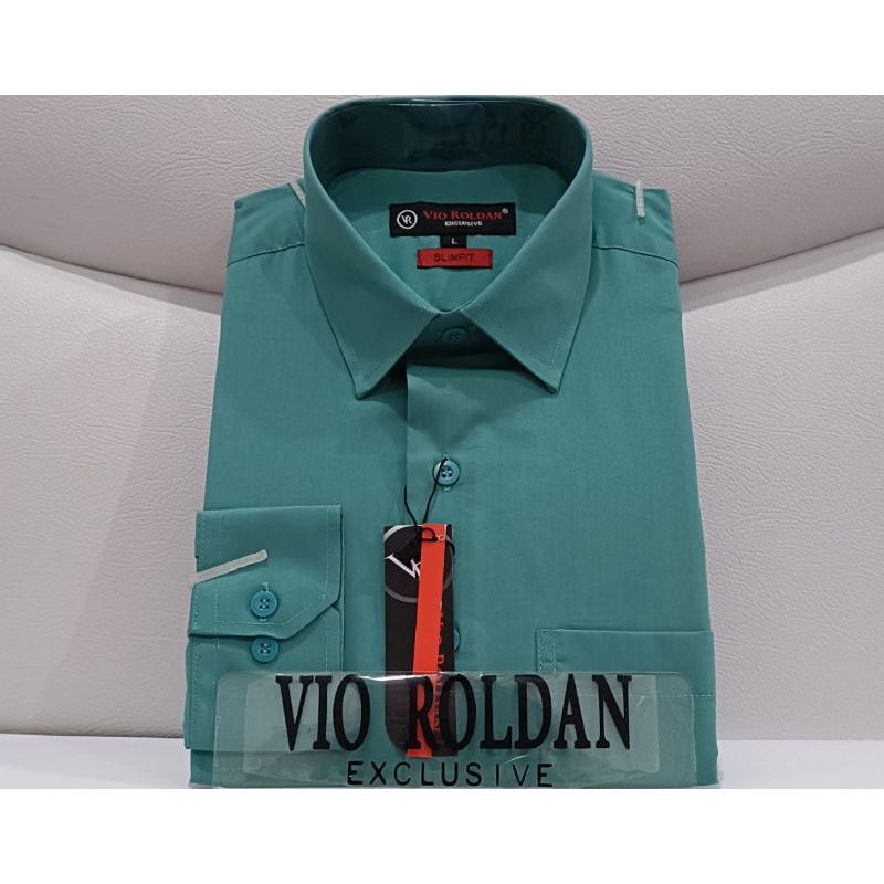 VIO ROLDAN Kemeja Slim Fit Polos Lengan Panjang Kemeja Katun Kemeja Formal Kemeja Pria HIJAU WARDAH