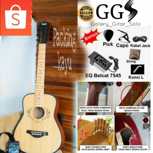 Gitar akustik elektrik 3/4 custom taylor dobel side