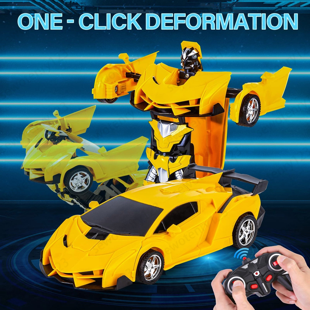 【COD】RC Transformer 1: 18 Mobil Remote Control Jadi Robot Rechargeable Mainan Anak