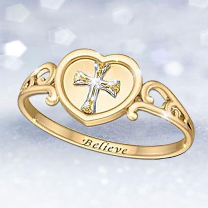 Fancyqube Cincin Bentuk Hati Warna Emas Untuk Wanita
