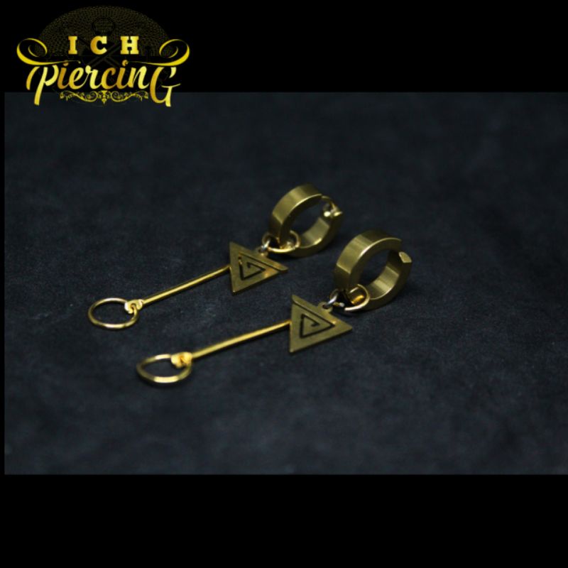 ANTING TINDIK DAN JEPIT STYLE PRIA KOREA / ANTING PRIA SEGITIGA BATANG GOLD