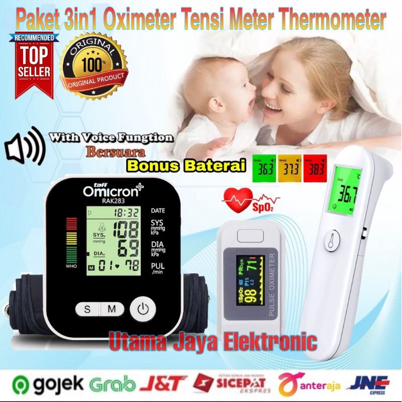 Paket 3in1 Oximeter Pulse Thermometer Gun Tensi Mester