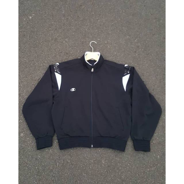 Jaket Tracktop Champion Vntge Black White Original Second