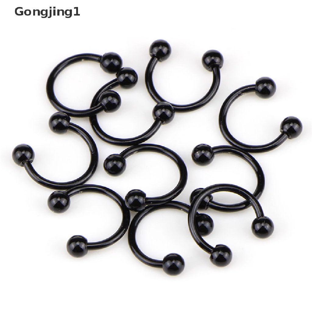 Gongjing1 10PCS / Set Anting Tindik Hidung / Bibir / Telinga Bentuk Tapal Kuda Bahan Stainless Steel