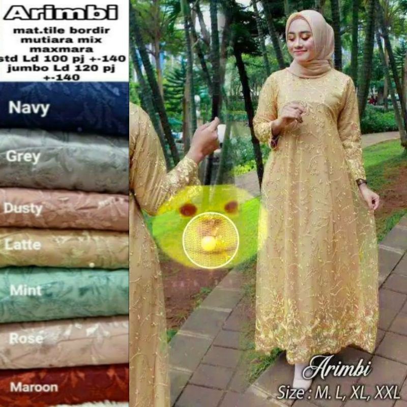 Dress Brokat Kondangan Arimbi Maxy Gaun Pesta Resepsi Pernikahan Dres Muslim Jumbo xxl Ld 120cm Rema