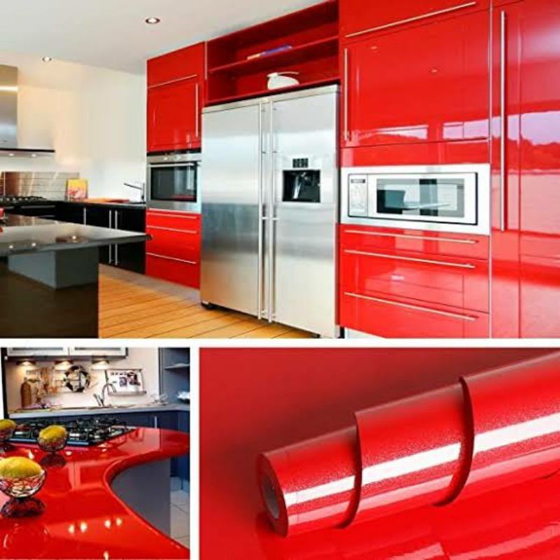 Wallpaper Dinding Dapur Premium Glossy Merah Polos