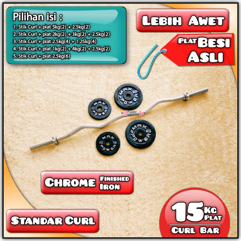 STIK BARBEL EZ CURL BAR + PLAT BARBEL 15KG