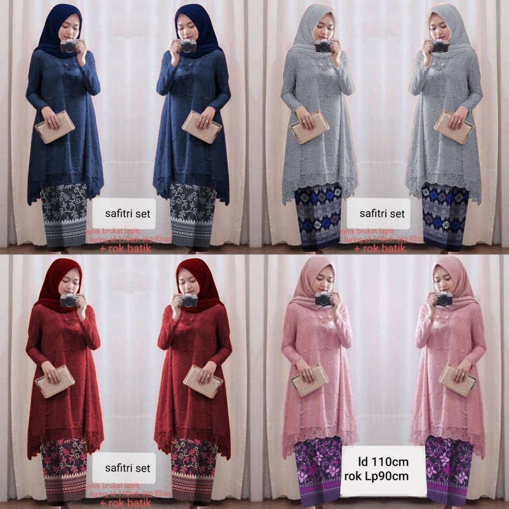 0108 Safitri set B bahan tunik brukat import lapis furing ld110cm pjg 82cm+