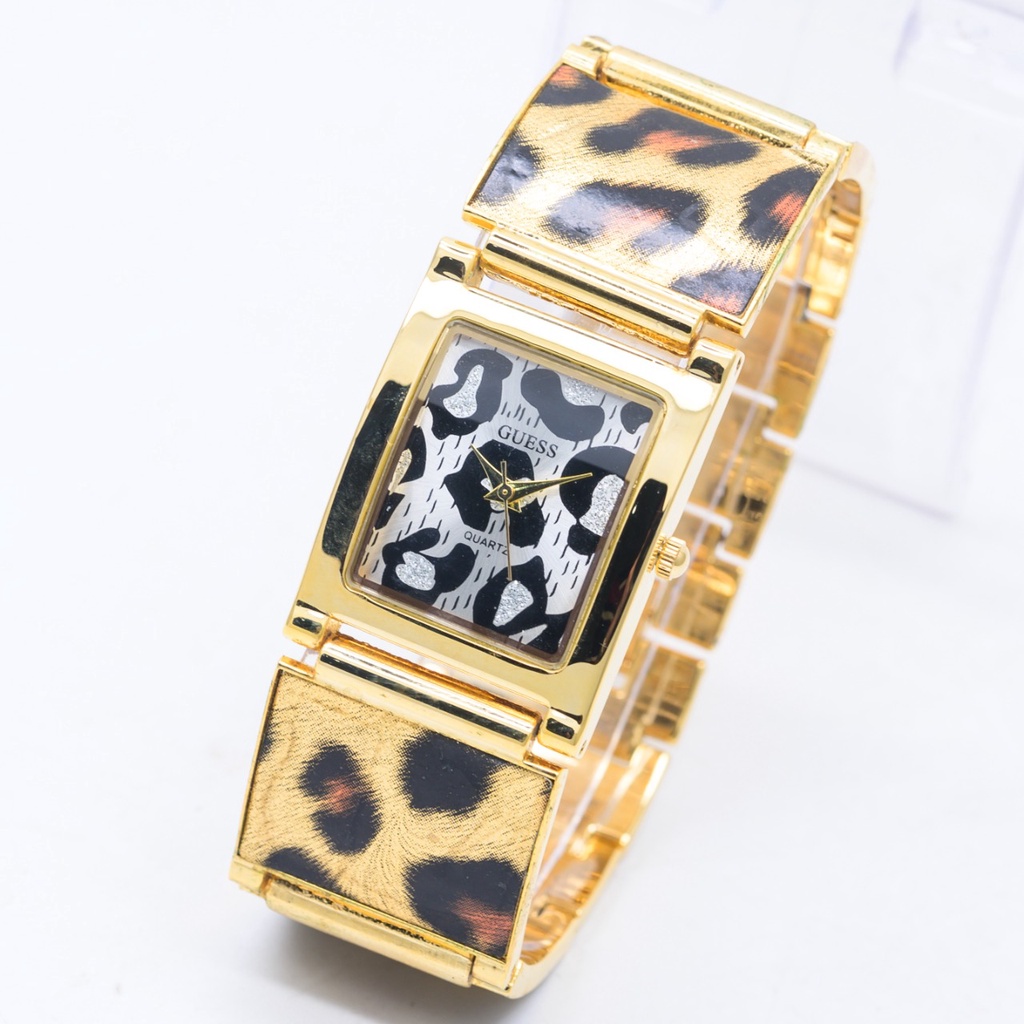 Jam Tangan Wanita H1503B Tali Rantai New Motif Leopard Free Box &amp; Baterai