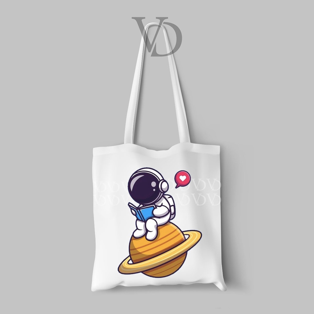 TOTE BAG BAHAN KANVAS CUTE ASTRONOT / PLANET AESTHETIC TOTE BAG / TAS BELANJA KEKINIAN