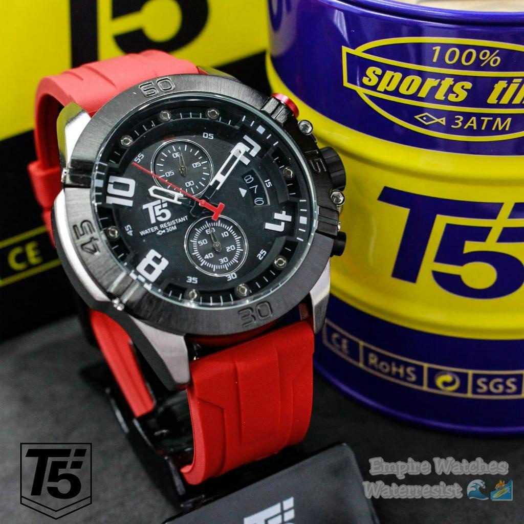 Jam Tangan T5 H3637G H3637 3637 Pria Cowok Analog Chrono dan Tanggal Aktif Strap Rubber Original Waterproof