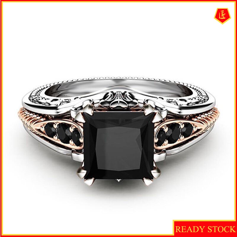 [Ready Stock]Fashion 925 Silver Inlaid Black Square Diamond Ring