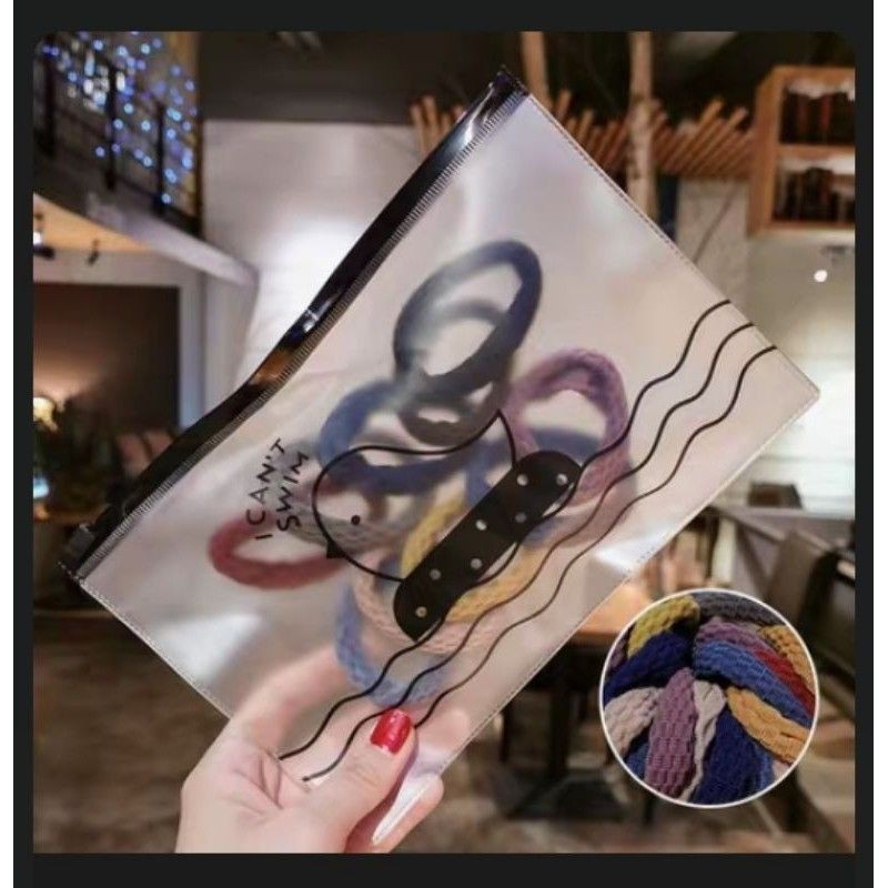 [ COD ] 20pcs IKAT RAMBUT KOREAN STYLE MOTIF / GELANG KARET RAMBUT / TALI RAMBUT ELASTIS MULTICOLOUR-10mix+pouch