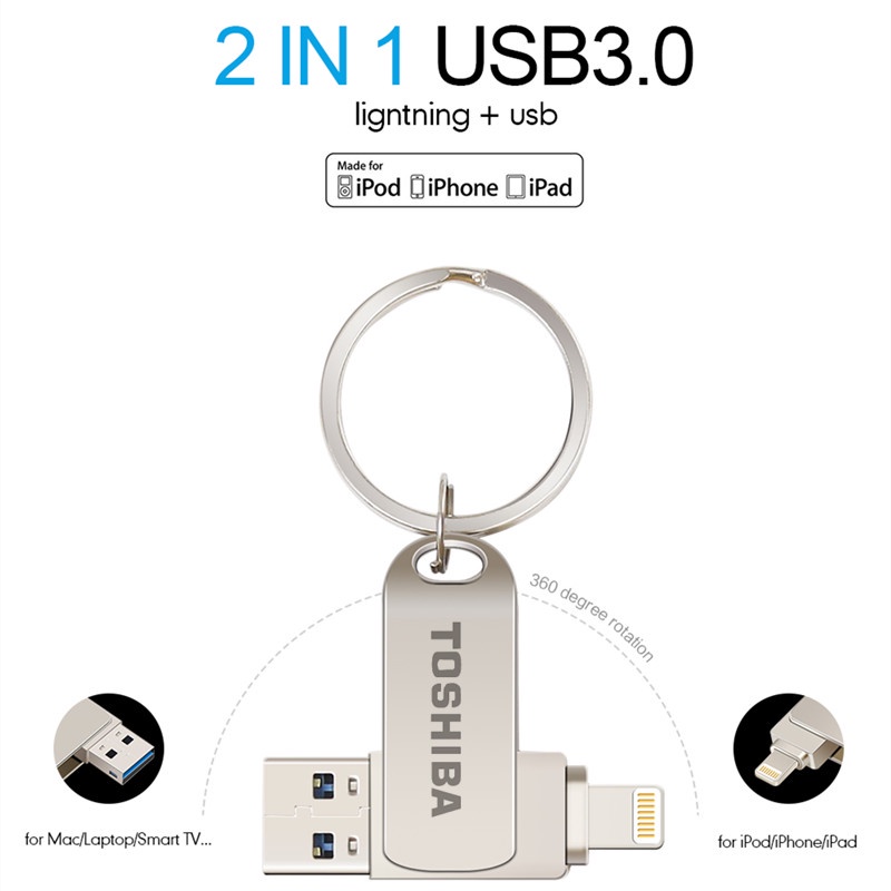 2in1 Flash Disk USB 3.0 Tipe c / ios 512GB Bahan Metal Anti Air Untuk Smartphone