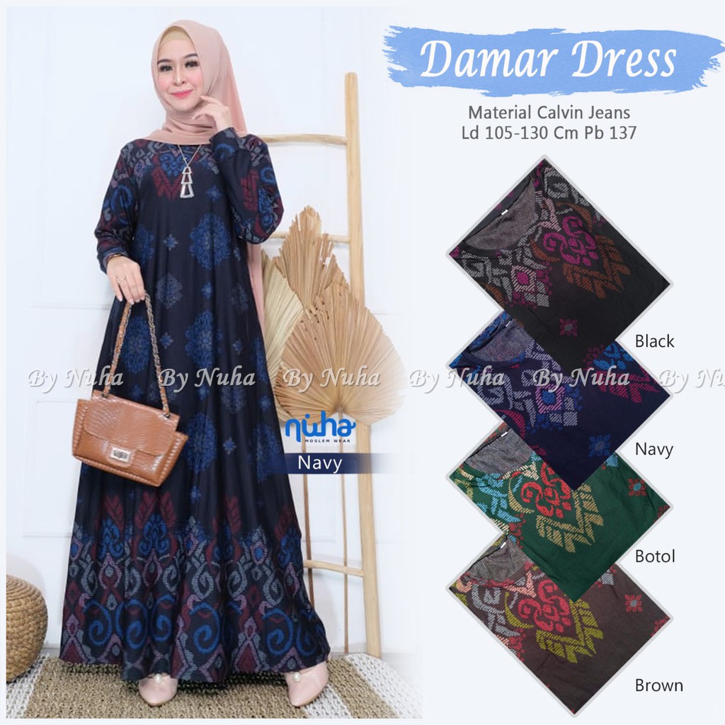 DAMAR DRESS by Nuha : gamis wanita jumbo berkualitas nyaman halus melar realpict murah jumbo