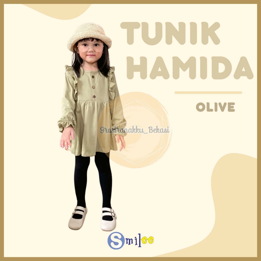 Tunik Anak Kaos Smilee Hamida Warna Olive Size 1-5Tahun