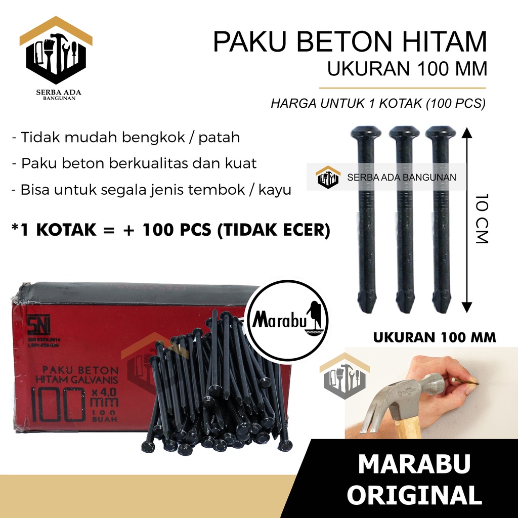 PAKU BETON SIZE 7 - 10 Cm MARABU HITAM GALVANIS HARGA 1BOX (100PCS) TERMURAH KOMPLIT