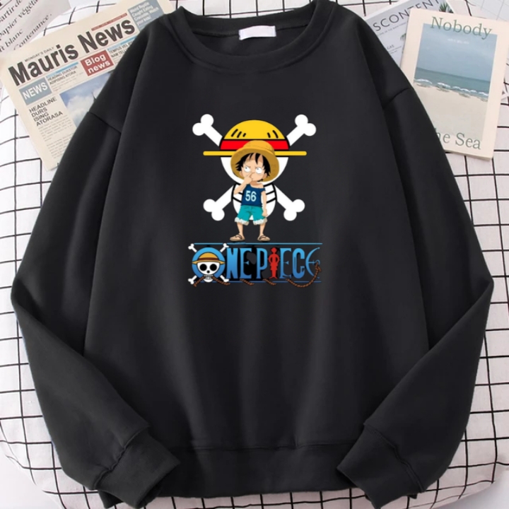 Sweater Basic Dewasa Anime One Piece Luffy Kecil Berkaos 56 Print DTF standar Distro