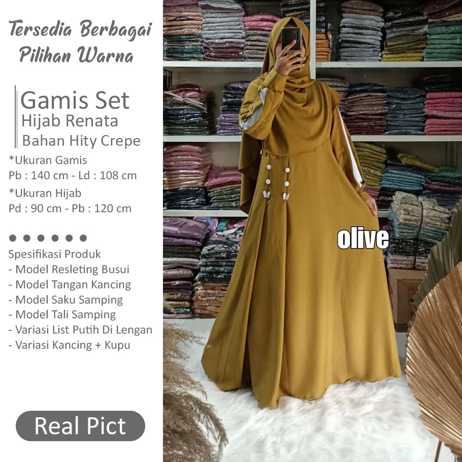 Gamis Set Bahan Ity Crepe Gamis Ity Crepe Set Hijab Set Gamis Kekinian ( Gamis Set Hijab Renata )