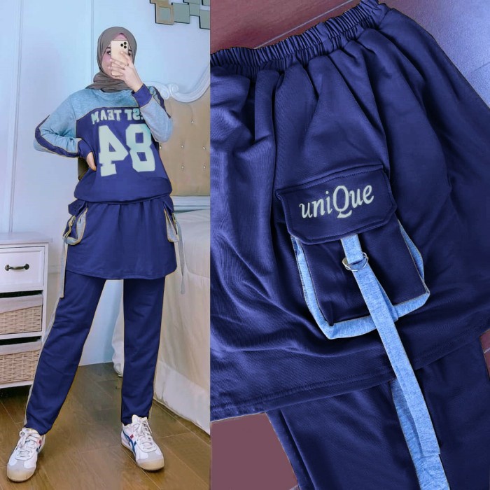 Setelan Mimin Jumbo Setelan Training Olahraga Wanita Zumbo Setela NJ424 Set Team84 Navy [Setelan Wan