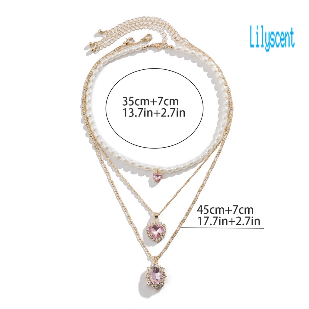 3pcs / Set Kalung Rantai Liontin Berlian Imitasi Adjustable Bahan Alloy