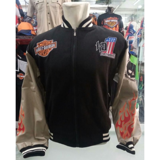 Jaket Harley Davidson Motorcycles - HDMC 1 - Number 1 - Skull - Flame - Varsity - Racing Jacket - Ku