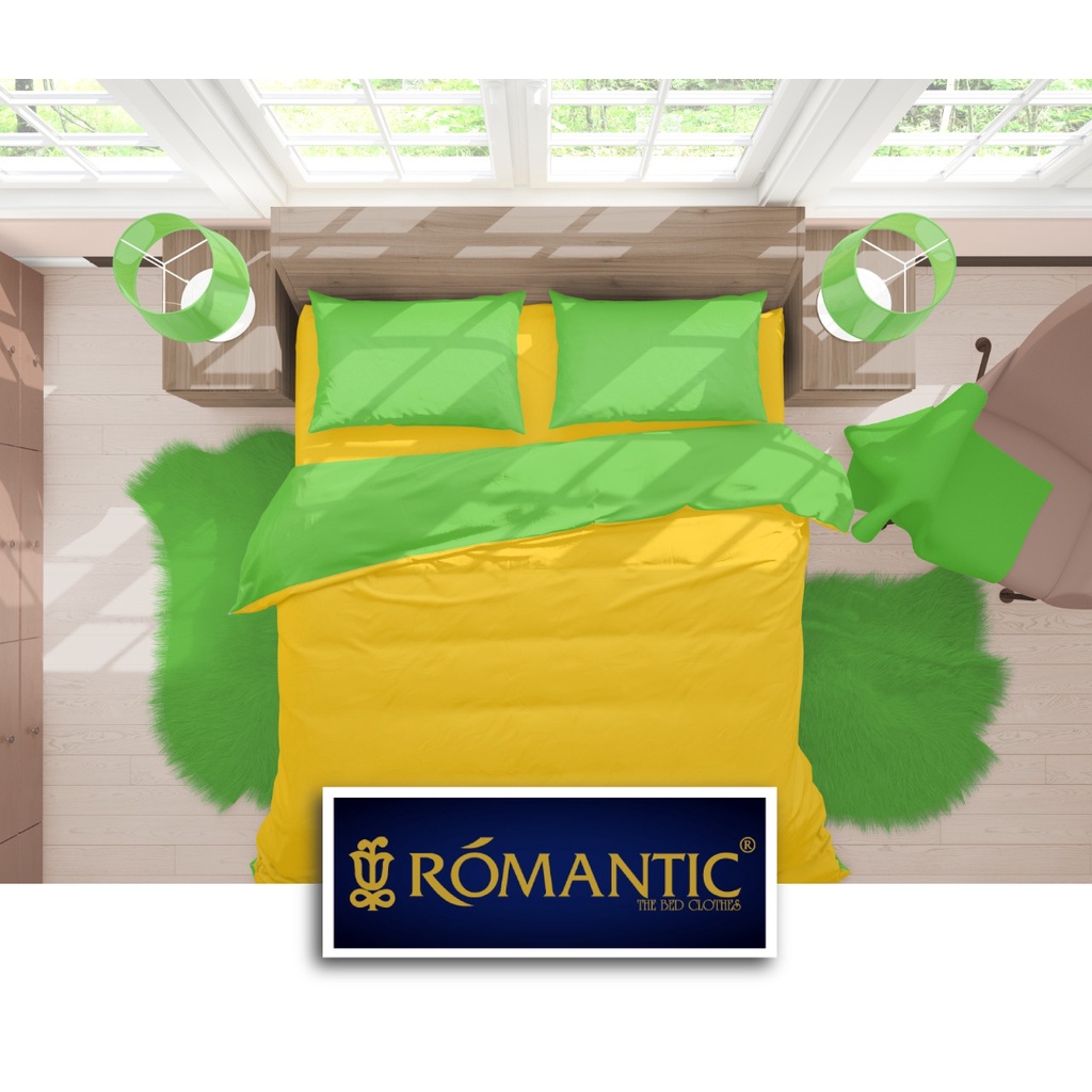 Two Tone Bedcover ROMANTIC Hijau x Kuning aesthetic Bandung