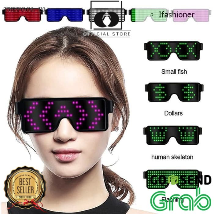 Kacamata LED Virtual Fashion USB 8 Mode Flash Light Party DJ Disco