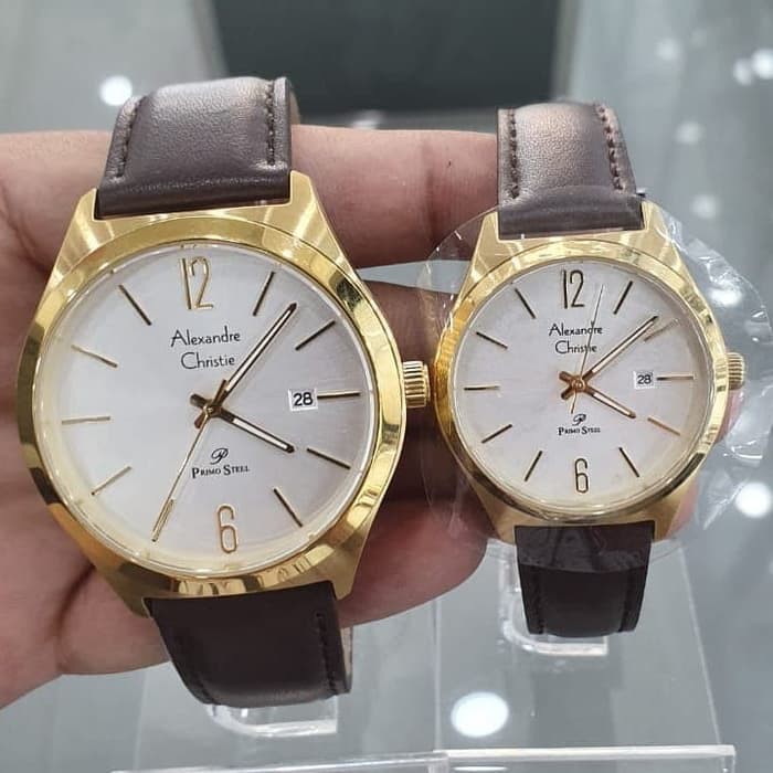 jam tangan couple alexander cristie ac1009 kulit original gold