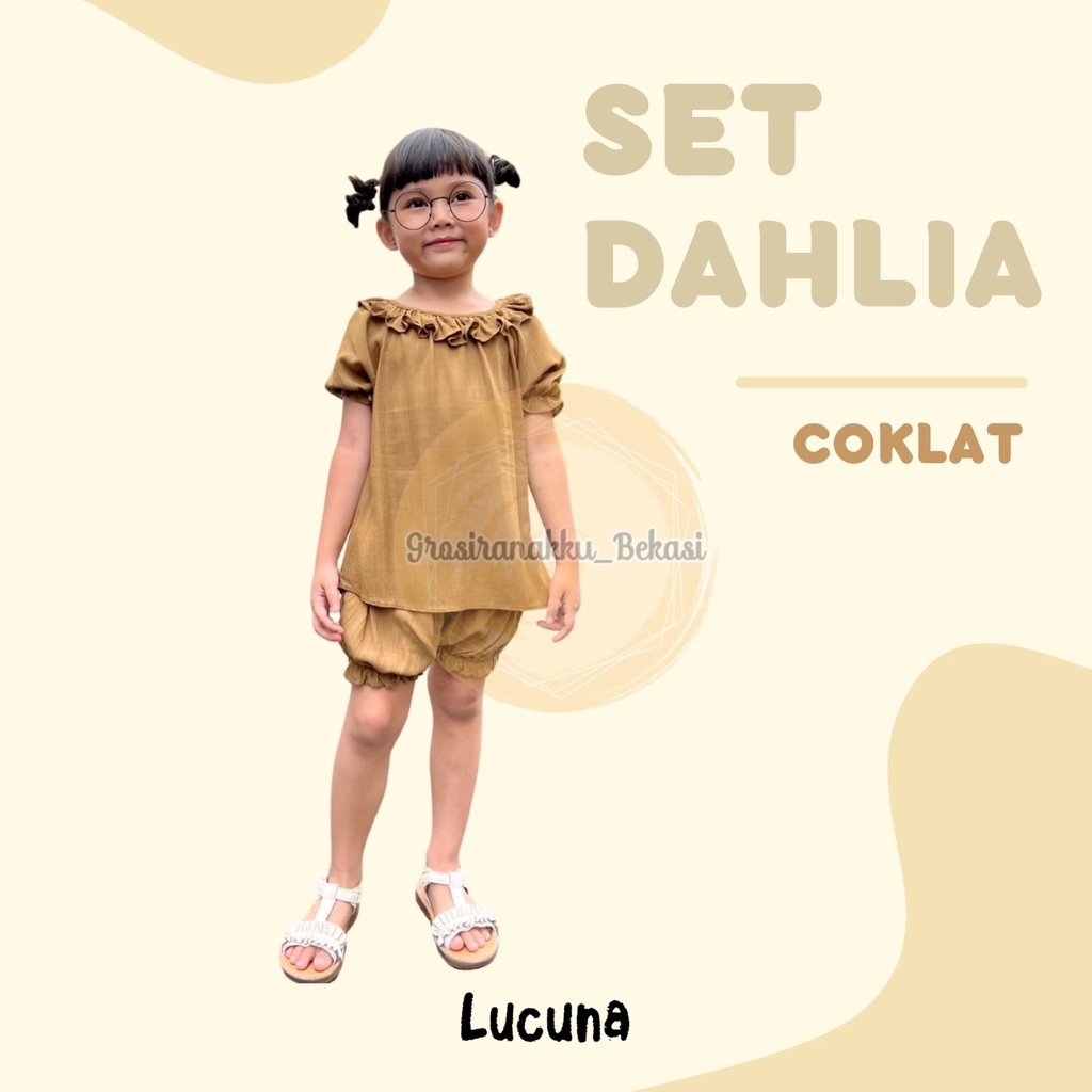 Setelan Anak Rayon Dahlia Lucuna  Warna Coklat Size 1-5 Tahun