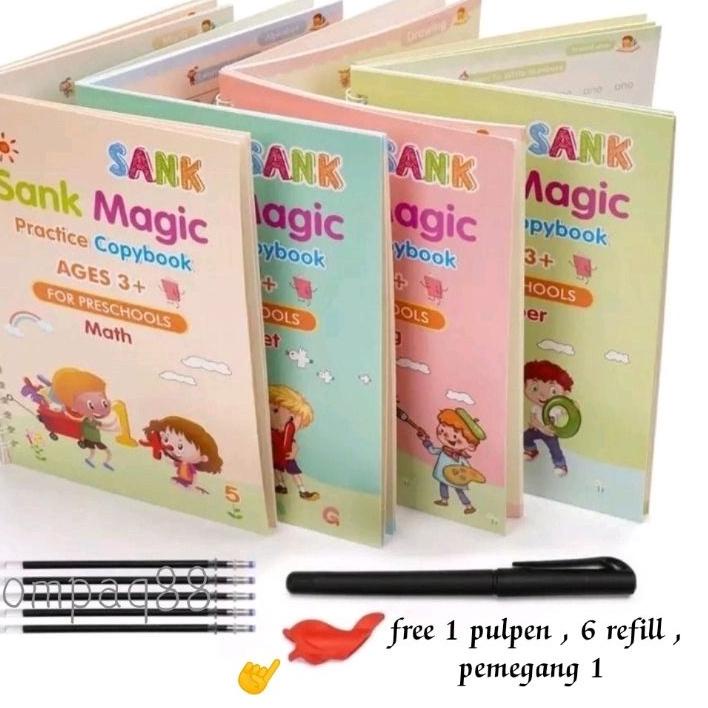 

Terlaris 1 set 4 Buku Sank Magic Pratice Book Buku Anak Belajar Menulis Buku Panduan Magic 3D ,