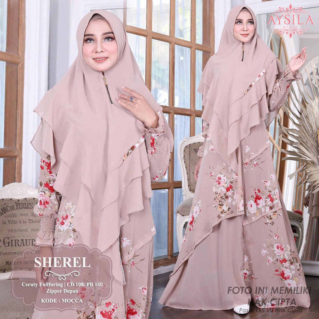 GAMIS SYARI MUSLIMAH MOTIF BUNGA || SHEREL SYARI BY AYSILA || BAHAN CERUTY