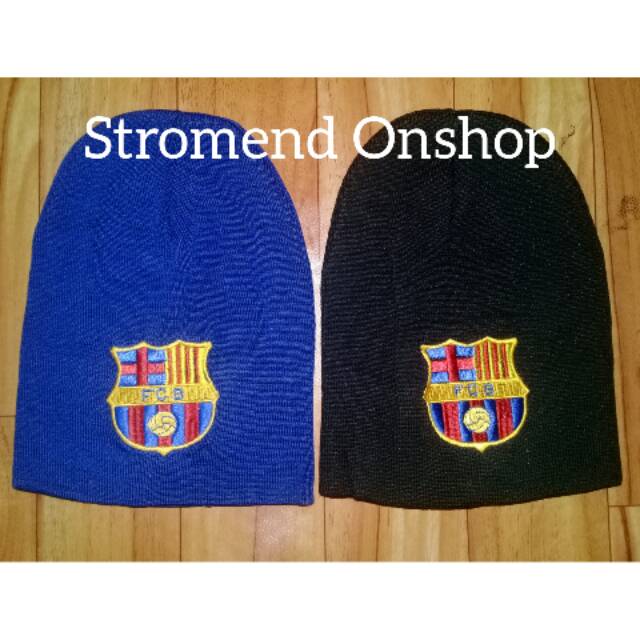 Topi Bola Club Barcelona Kupluk Beanie Dewasa Logo Bordir