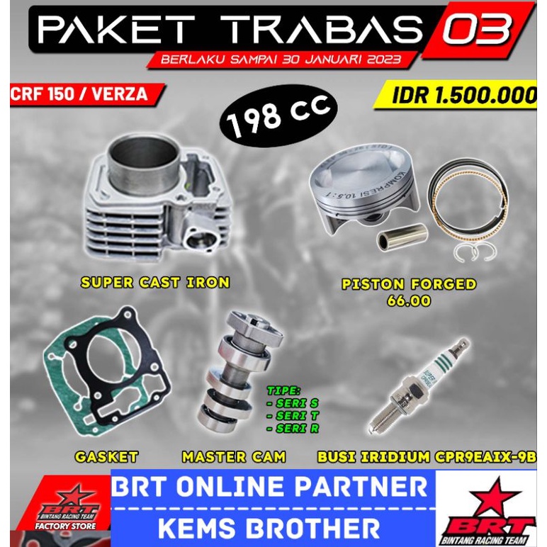 PAKET BLOK CRF BRT TRABAS CRF 150 198 CC PISTON 66