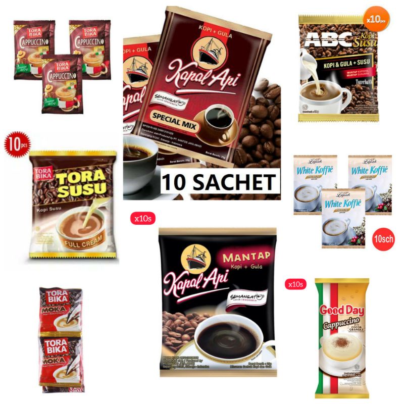 

Kopi Kemasan 10sachet ABC | Luwak | Torabika | Good Day