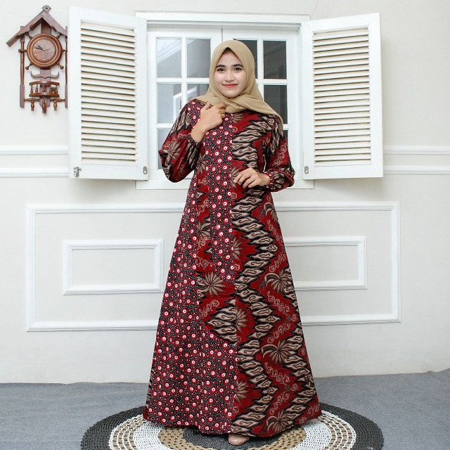 Baju Gamis Batik Wanita - Gamis Batik Jumbo - Gamis Batik Allsize - Gamis Syari