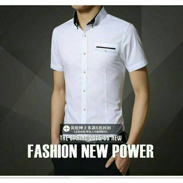 Hem Tommy XL/ Kemeja XL pria kemeja cowok kemeja putih polos lengan pendek slimfit katun stretch